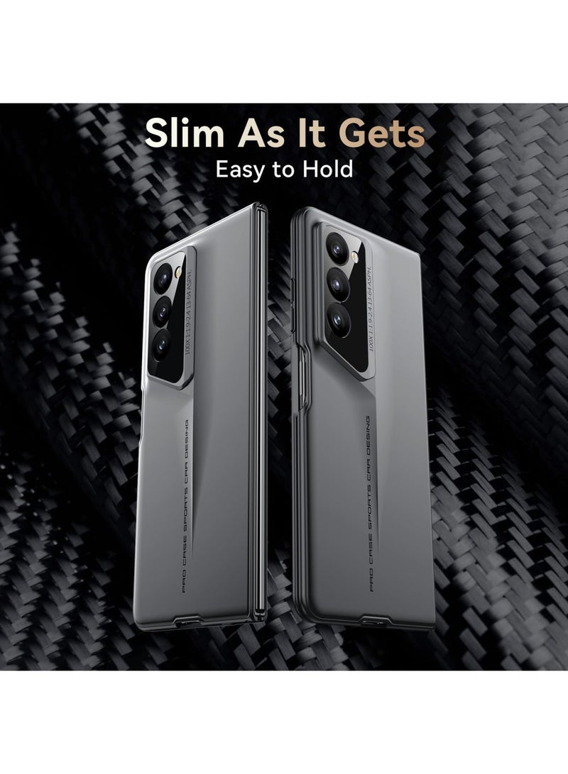 SYOSI Case Slim & Thin for Samsung Galaxy Z Fold 5, Matte PC Back, Built-in Screen Protector, Ultra Thin Transparent Plating Crystal, Front Glass All-Inclusive Case, Dimensional Blade Design, Gray - Image 4