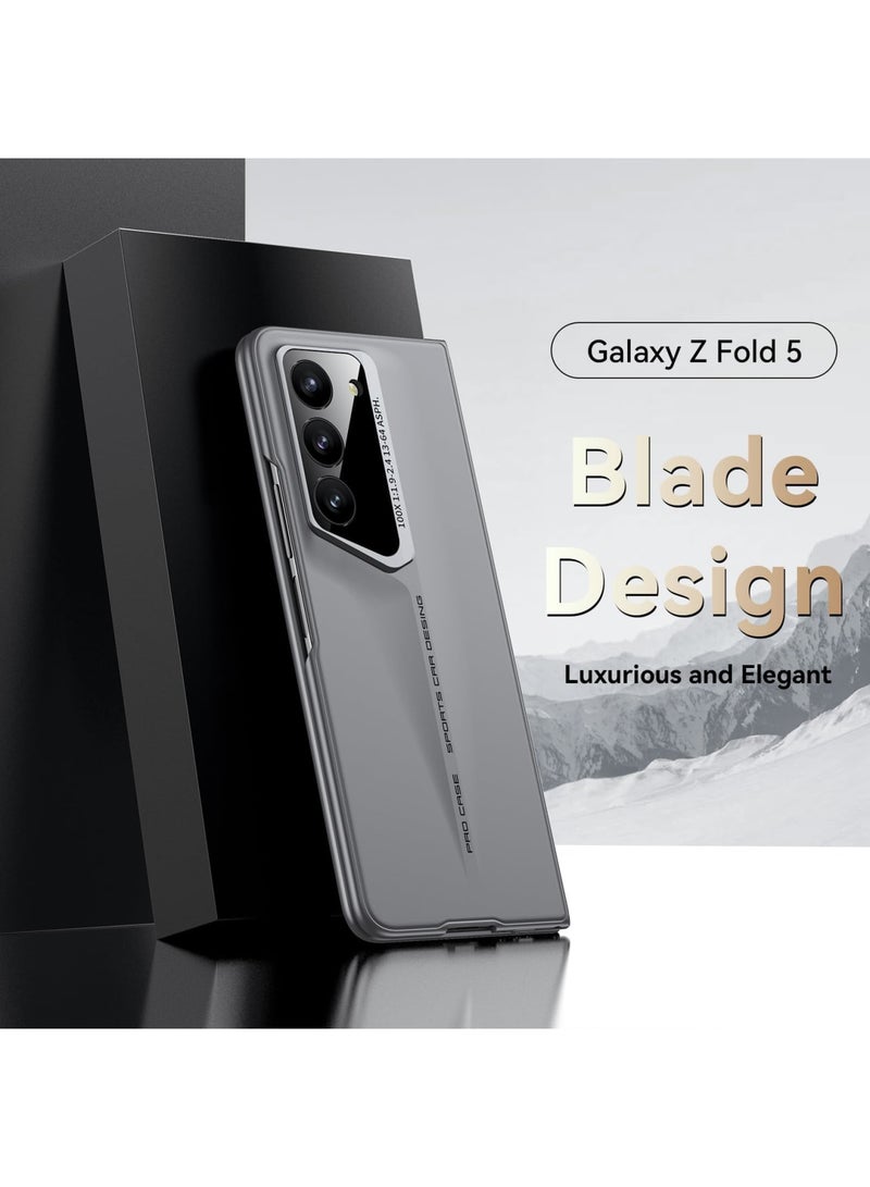 SYOSI Case Slim & Thin for Samsung Galaxy Z Fold 5, Matte PC Back, Built-in Screen Protector, Ultra Thin Transparent Plating Crystal, Front Glass All-Inclusive Case, Dimensional Blade Design, Gray - Image 3