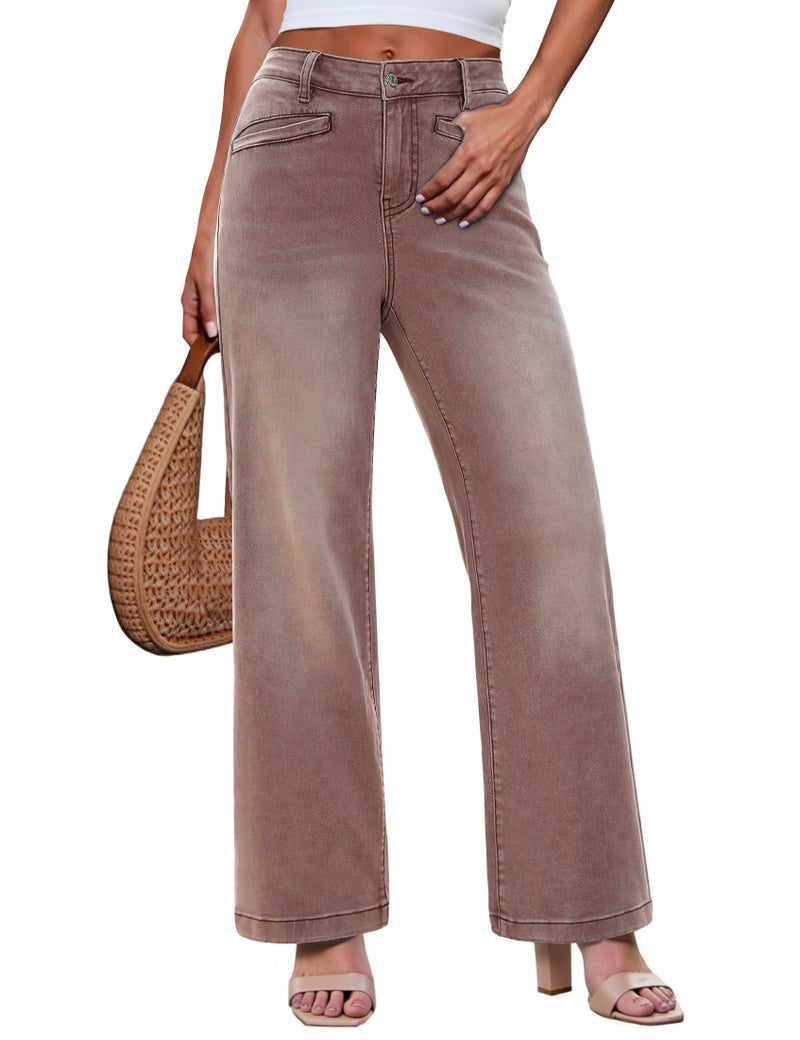 luvamia Trendy Jeans for Women 2026 Trendy Welt Pockets Western Outfit 90s Fall Work Casual Pecan Brown Jeans Size Large US 12 to 14 - Image 1