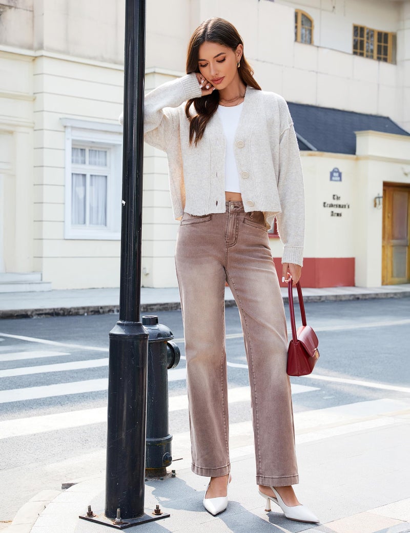 luvamia Trendy Jeans for Women 2026 Trendy Welt Pockets Western Outfit 90s Fall Work Casual Pecan Brown Jeans Size Large US 12 to 14 - Image 4