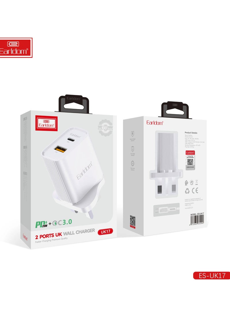 Earldom 38W PD QC3.0 USB Wall Charger – UK 3 Pin Plug Type-C Fast Charging Adapter for iPhone 16 & More - Image 5