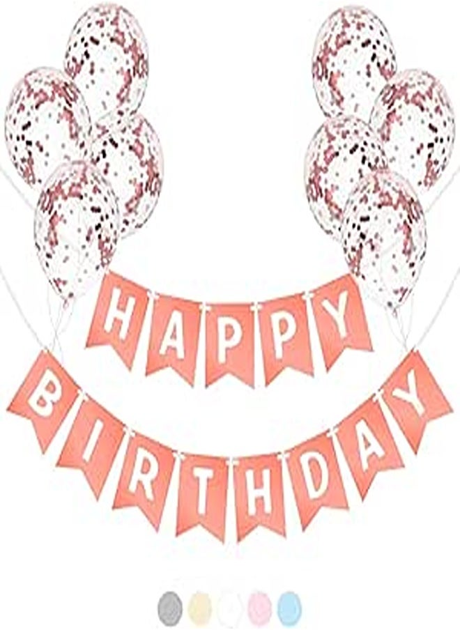 Pre-assembled Happy Birthday Banner with Confetti Balloons | Birthday Bunting | Birthday Decoration for Women and Girls | Rose Gold Birthday Banner with Rose Gold Balloons and Balloon Ribbon 