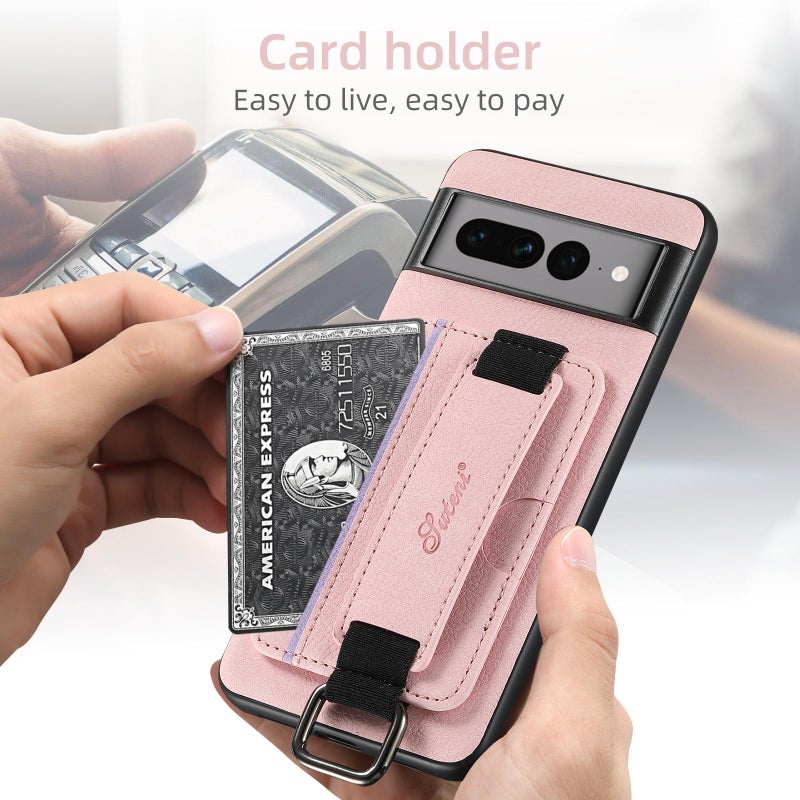 Suteni For Google Pixel 9 H13 Litchi Leather Wrist Strap Wallet Back Phone Case(Pink) - Image 4