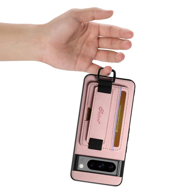 Suteni For Google Pixel 9 H13 Litchi Leather Wrist Strap Wallet Back Phone Case(Pink) - Image 5