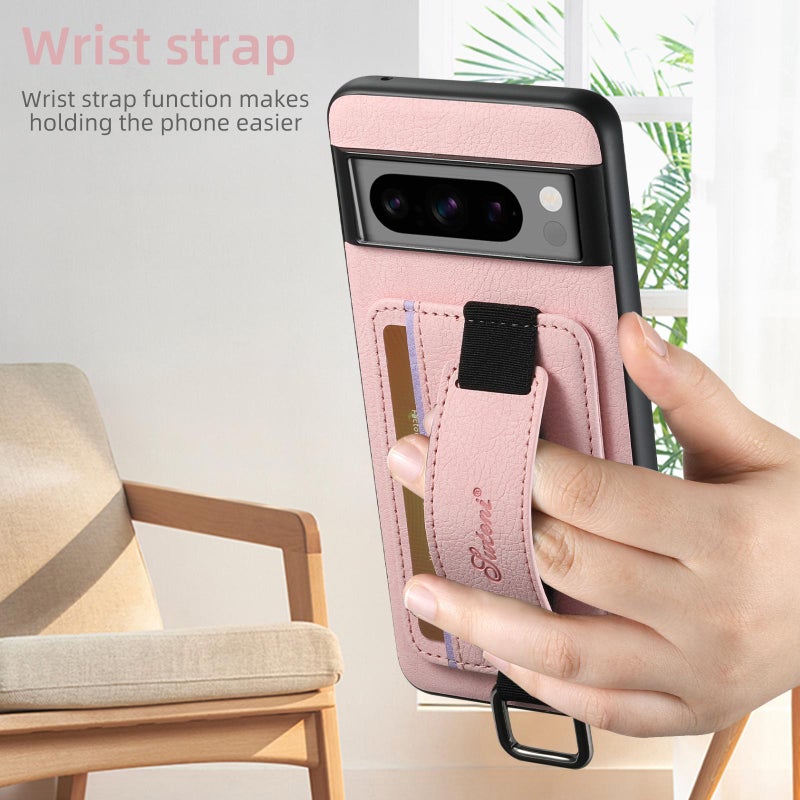 Suteni For Google Pixel 9 H13 Litchi Leather Wrist Strap Wallet Back Phone Case(Pink) - Image 3
