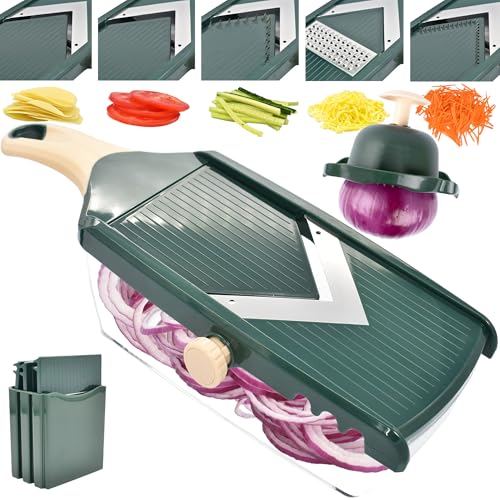 NACOLUS Adjustable Mandoline Slicer for Kitchen - Ultra Sharp V-Blade with Container, Julienning Slicer for Potatoes, Apples, Onions, Tomatoes - Image 1