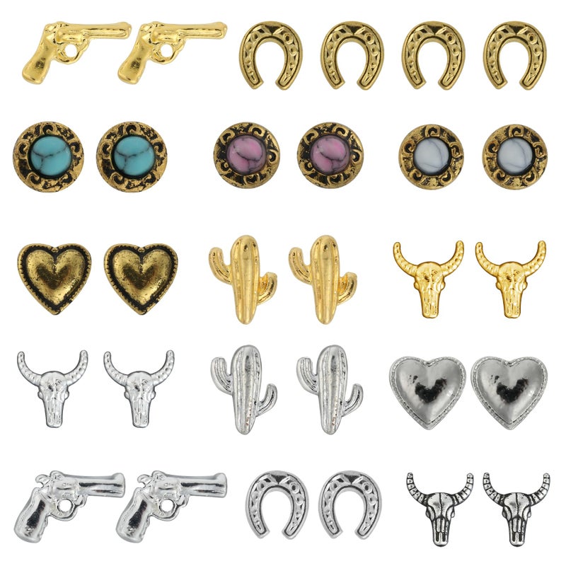 Ohmique 30 PCS Western Nail Charms - 3D Vintage Cowboy Cowgirl Nail Charms, Turquoise, Gold, Silver, Pink, Blue Retro Metal Gem Western Art Stickers Accessories for DIY - Image 1