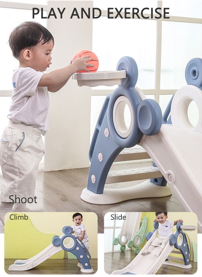 GROIC - Folding Slides for Kids, Upgraded 3 in 1 Childre Slides, Indoor/Outdoor Toddler Slide with Basketball and Hoop, Freestanding Foldable Large Backyard Slide, Slide Set for Toddlers - Image 1