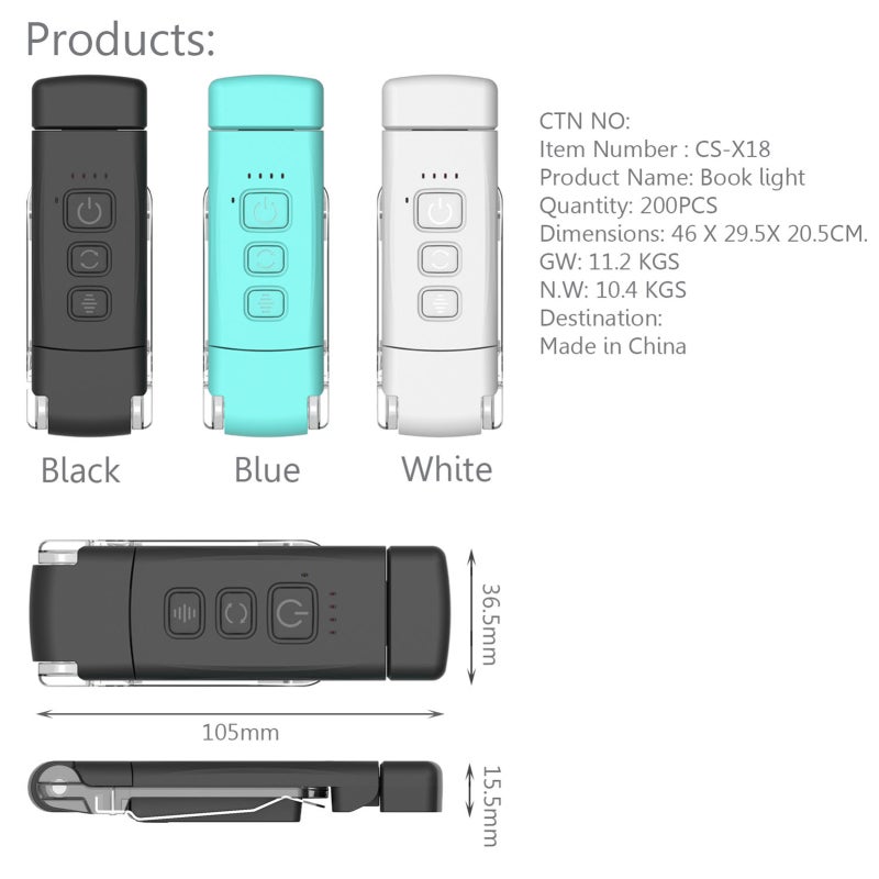 مصباح قراءة LED قابل لإعادة الشحن عبر USB، مصباح كتب محمول يُثبت بالمشبك، مصباح ليلي لحماية العينين مع 3 درجات حرارة لونية و 5 مستويات سطوع قابلة للتعديل ووظيفة إيقاف التشغيل بمؤقت، لعشاق الكتب وهواة القراءة. - Image 5