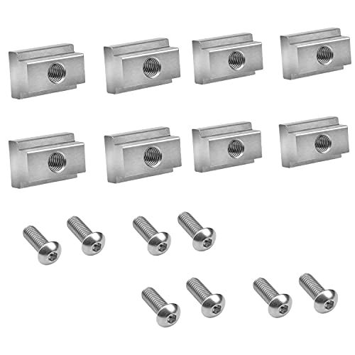 MOEBULB T Slot Nuts Compatible with Toyota Tunda Tacoma Pickup Truck Bed Deck Rails Cleats Rack Rail with Stainless Button Socket Cap Screw 8-Pack Silver - Image 1
