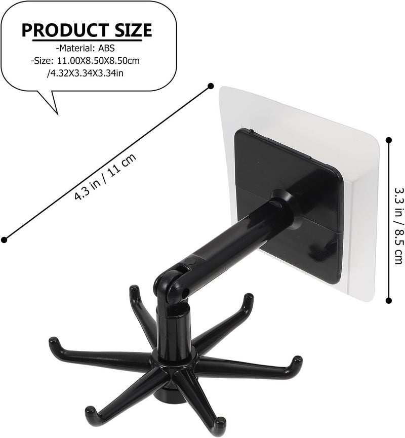 6pcs 360-degree Rotating Six-Claw Kitchen and Bathroom Hooks, Non-Punching Adhesive Wall-Mounted Storage Hangers for Household Organization, Black and White - Image 2