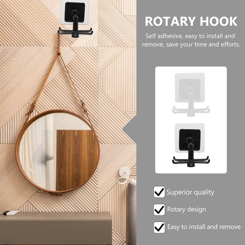 6pcs 360-degree Rotating Six-Claw Kitchen and Bathroom Hooks, Non-Punching Adhesive Wall-Mounted Storage Hangers for Household Organization, Black and White - Image 4