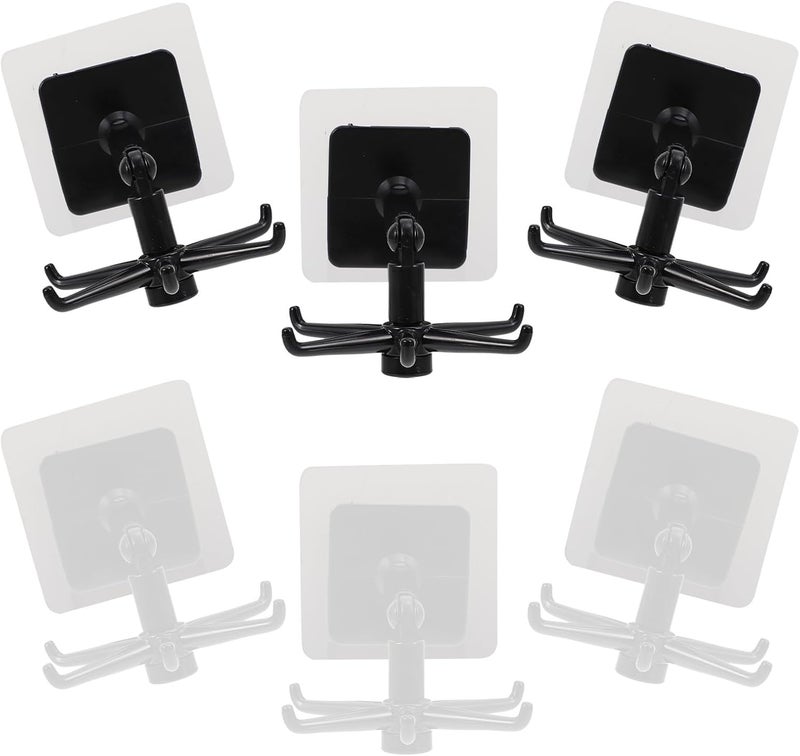 6pcs 360-degree Rotating Six-Claw Kitchen and Bathroom Hooks, Non-Punching Adhesive Wall-Mounted Storage Hangers for Household Organization, Black and White - Image 1