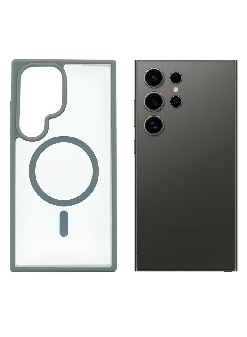 أزتك حافظة سوبر شيلد الواضحة لهاتف سامسونغ جالاكسي S24 الترا باللون الرمادي، متوافقة مع ماغسيف، شفافة، مضادة للصدمات، حواف TPU مضادة للخدش، غلاف واقي نحيف يدعم الشحن اللاسلكي. - Image 1