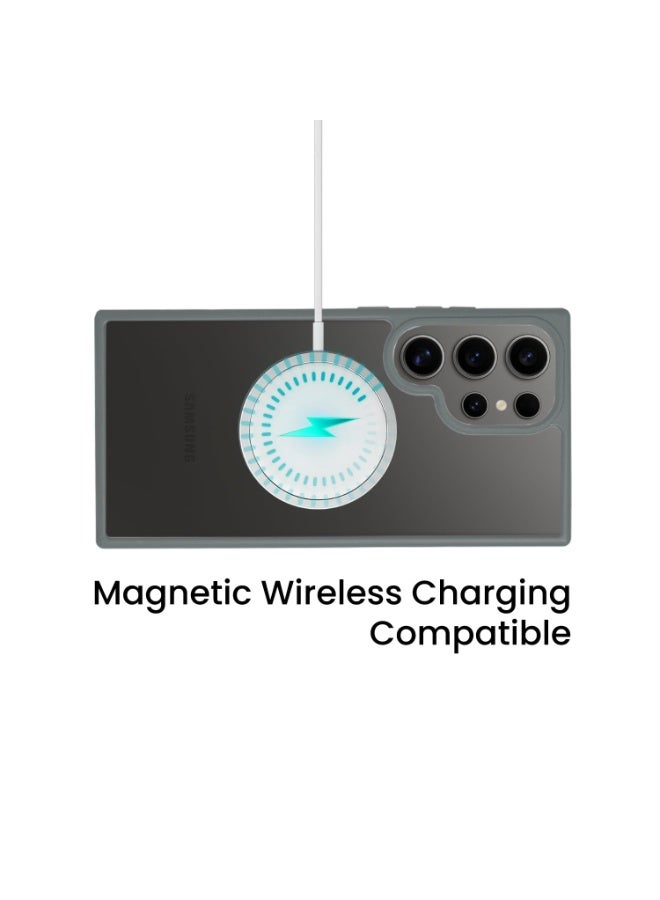 أزتك حافظة سوبر شيلد الواضحة لهاتف سامسونغ جالاكسي S24 الترا باللون الرمادي، متوافقة مع ماغسيف، شفافة، مضادة للصدمات، حواف TPU مضادة للخدش، غلاف واقي نحيف يدعم الشحن اللاسلكي. - Image 3