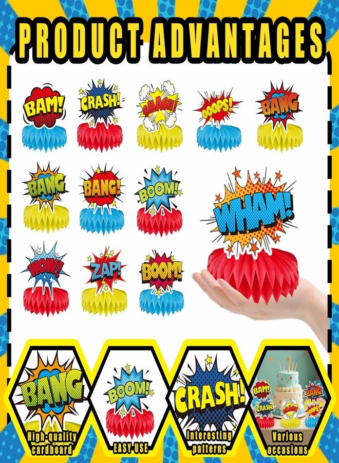 Pretyps 12 Pcs Hero Table Honeycomb Centerpieces, Hero Theme Happy Birthday Party Decorations for Women Men, Fun Action Standing Card Party Decor Party Supplies - Image 4