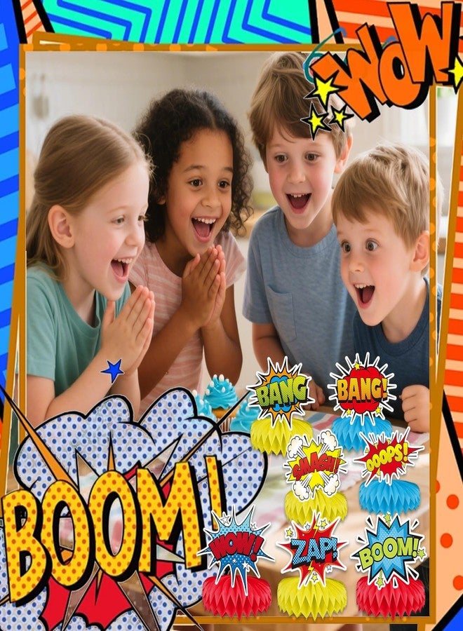 Pretyps 12 Pcs Hero Table Honeycomb Centerpieces, Hero Theme Happy Birthday Party Decorations for Women Men, Fun Action Standing Card Party Decor Party Supplies - Image 2