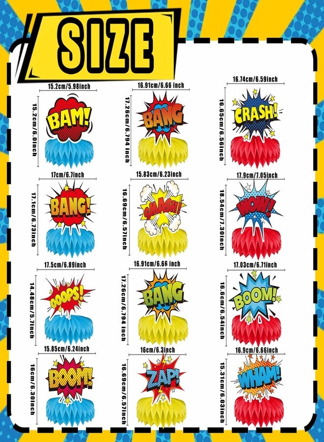 Pretyps 12 Pcs Hero Table Honeycomb Centerpieces, Hero Theme Happy Birthday Party Decorations for Women Men, Fun Action Standing Card Party Decor Party Supplies - Image 3