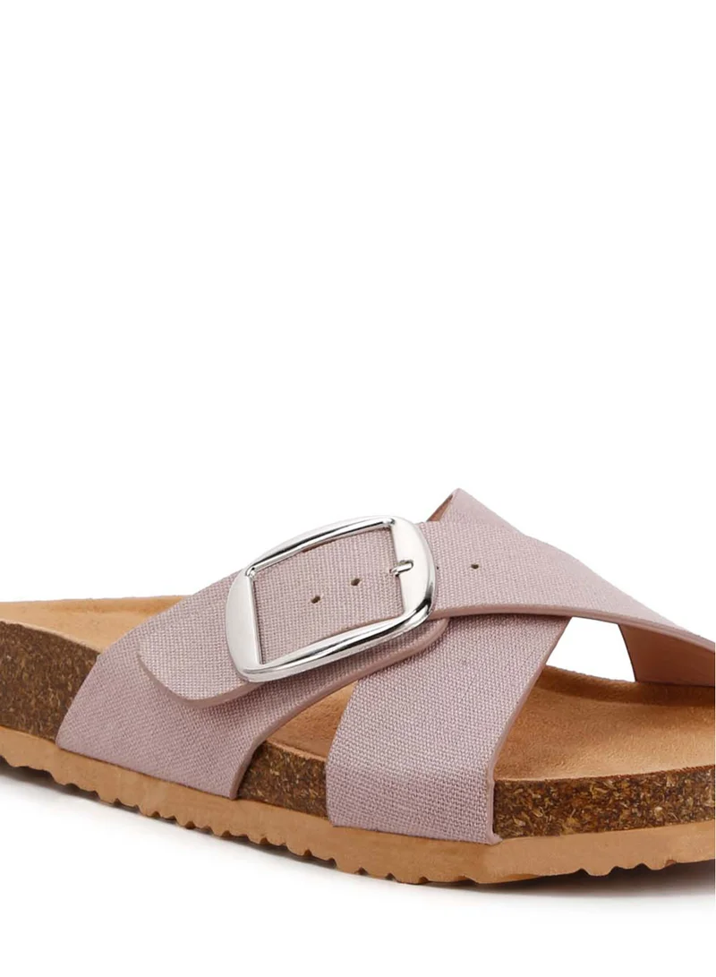 London Rag Taupe Buckle Slip On Sandals