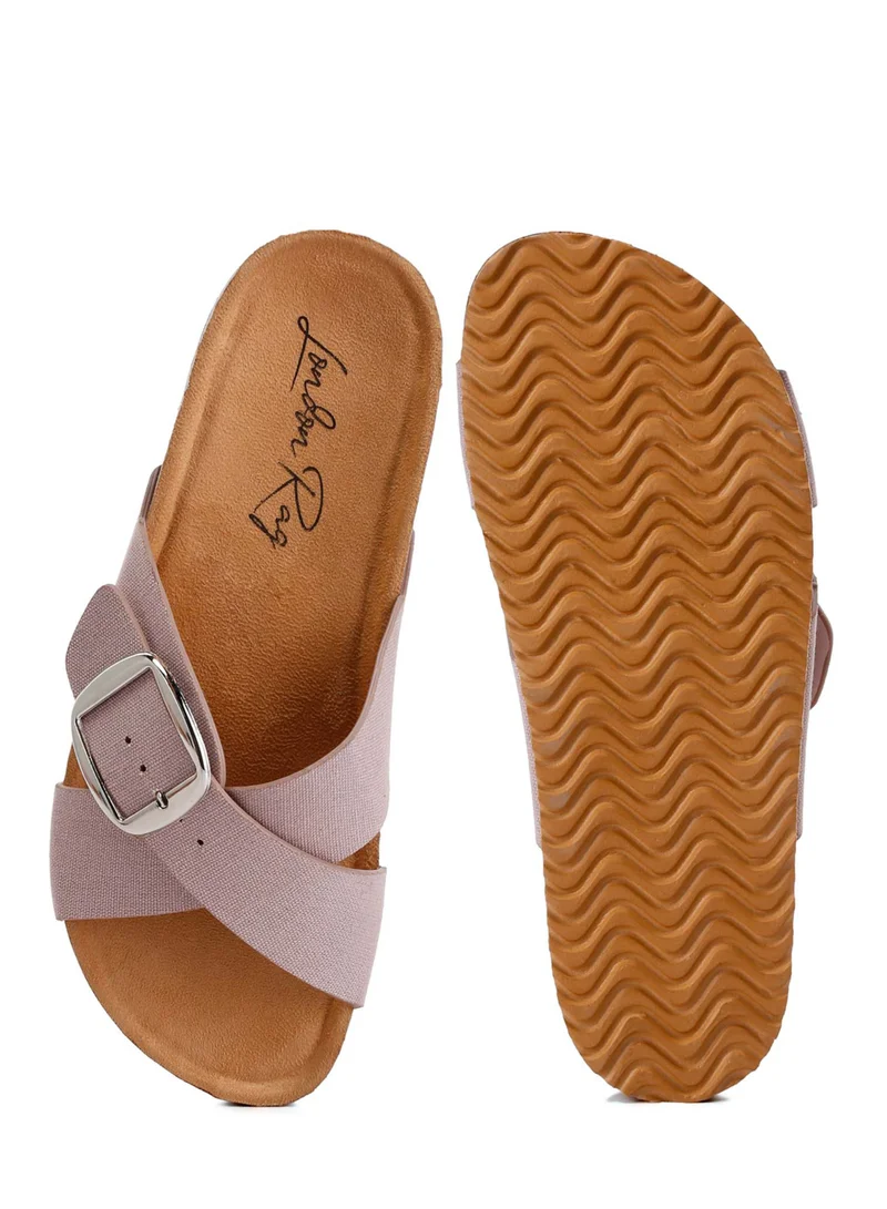 London Rag Taupe Buckle Slip On Sandals