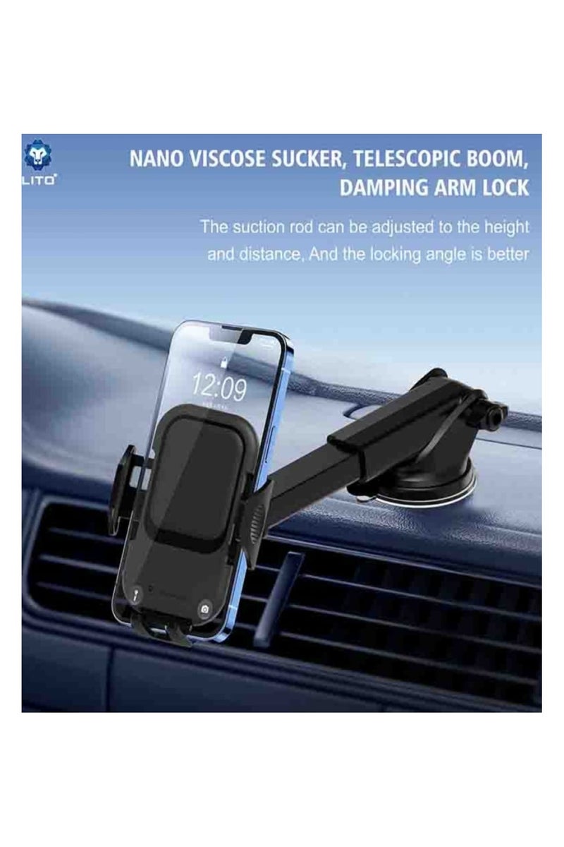Lito Clamp-Type Car Phone Holder - LT-W10 Keep your phone securely within reach while driving with the LITO Clamp-Type Phone Holder! This holder features an innovative design based on a mechanical grip system to easily hold your phone, with a powerful suction base that adheres to the windshield. It supports 360-degree rotation for smooth angle adjustment and is constructed from durable materials with non-slip rubber pads for stability. It's ideal for everyday use with any smartphone. - Image 2