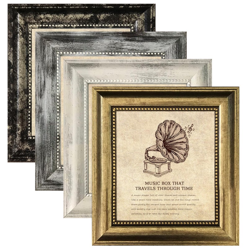 TKYGU 5x5 Picture Frames Set of 4- Rustic Retro Photo Frame with Real Glass Wall Mount and Tabletop Display Family Friends Wedding Gift - Image 1