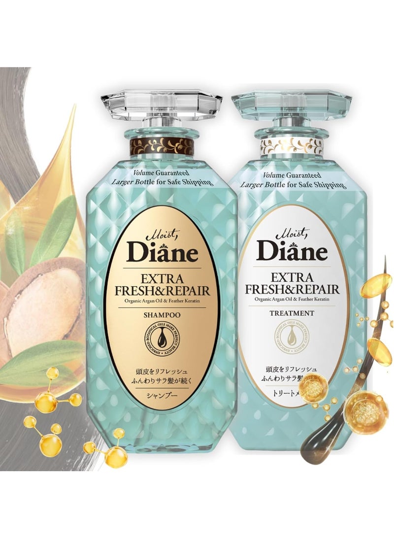 Moist Diane Moist Diane Hair Shampoo and Conditioner Set for Women& Men, Natural Keratin Protein Haircare, Japanese Hydrating Moisturizing Hair& Scalp Hair Care Set, Silicone & Sulfate Free, Extra Fresh & Hydrate  - Image 1