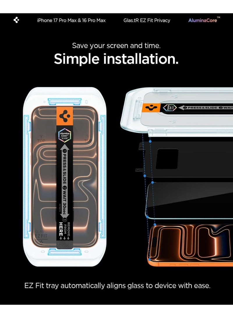Spigen حماية شاشة GLAStR EZ Fit لجهاز iPhone 17 Pro Max / 16 Pro Max للخصوصية [عبوة 2] زجاج مقسى ممتاز بتقنية المحاذاة التلقائية - عبوة 2 - Image 5