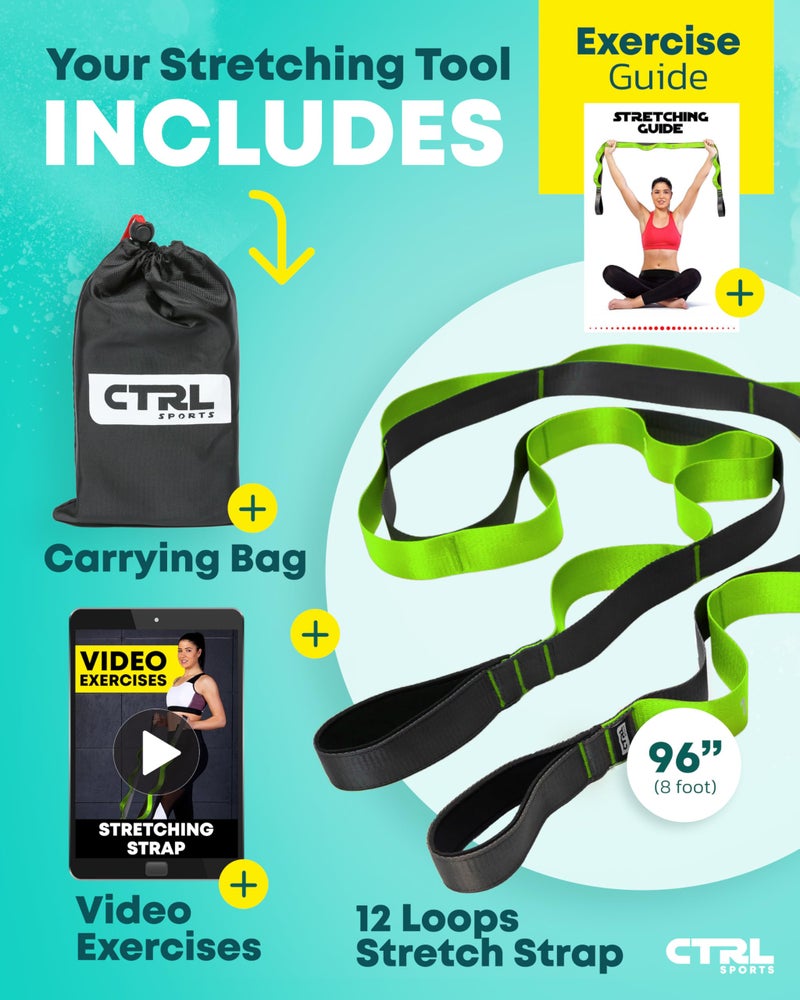 CTRL SPORTS Stretching Strap with Loops - Non Elastic Stretch Band for Physical Therapy, Yoga Strap for Stretching Equipment, Stretch Bands for Exercise and Flexibility - Fascia, Hamstring & Leg Stretcher Belt - Image 2