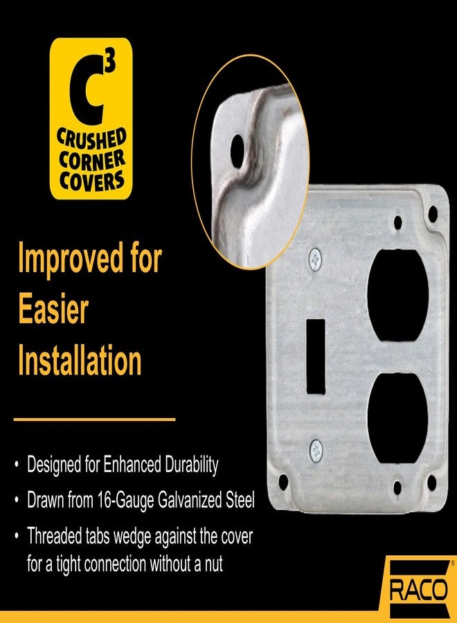 راكو مقبس مزدوج ومفتاح تبديل Hubbell-Raco 906C 1، غطاء عمل مكشوف مربع 4 بوصة، فولاذ - Image 5