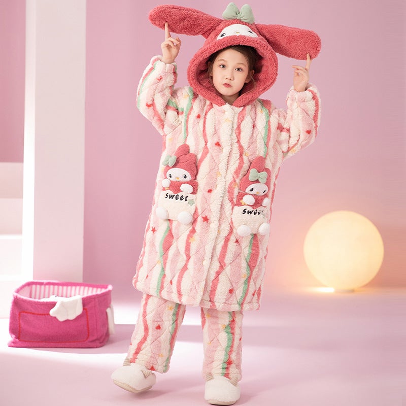 Girls' Pajamas For , Fleece-Lined And Thickened, Coral Fleece Children'S Three-Layer Quilted Bathrobe, Long Bathrobe For Older Girls - Image 1