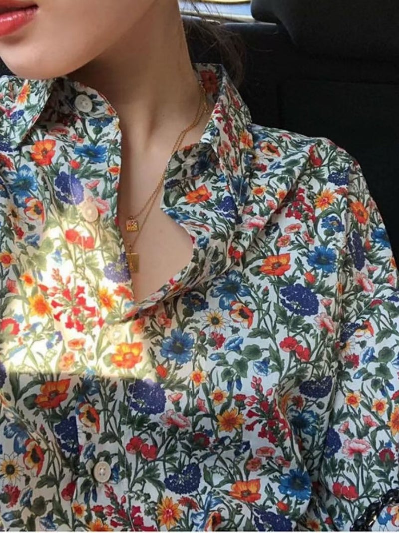 Sister gathering uniform wedding wedding bridesmaid group photo performance clothing 90s retro Hong Kong style floral shirt - Image 2