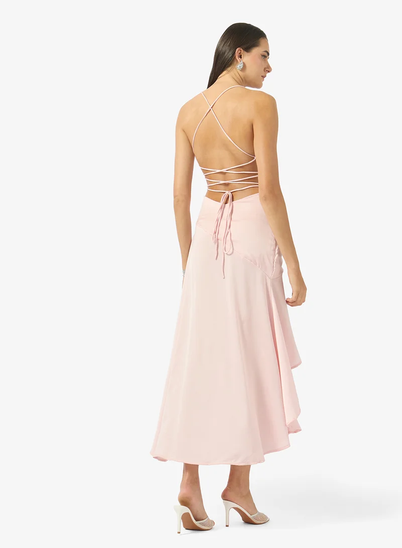 Ginger Satin Slip Dress with Waterfall Ruffle Hem