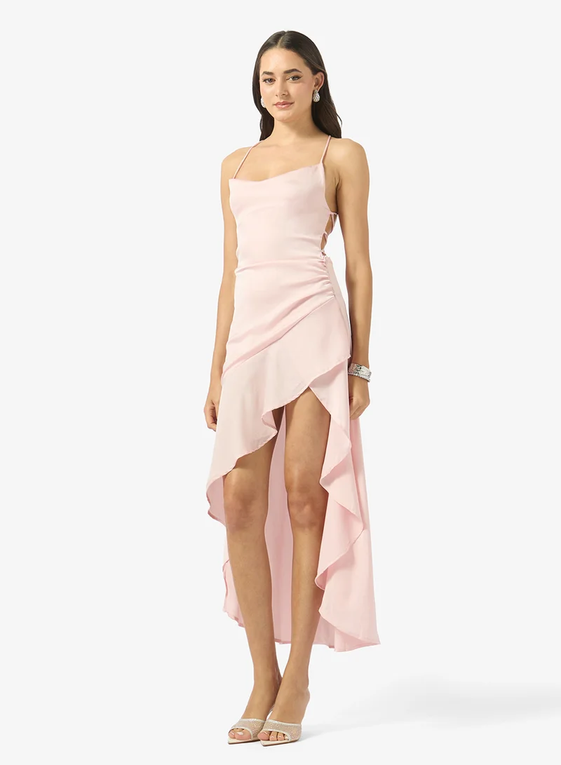 Ginger Satin Slip Dress with Waterfall Ruffle Hem