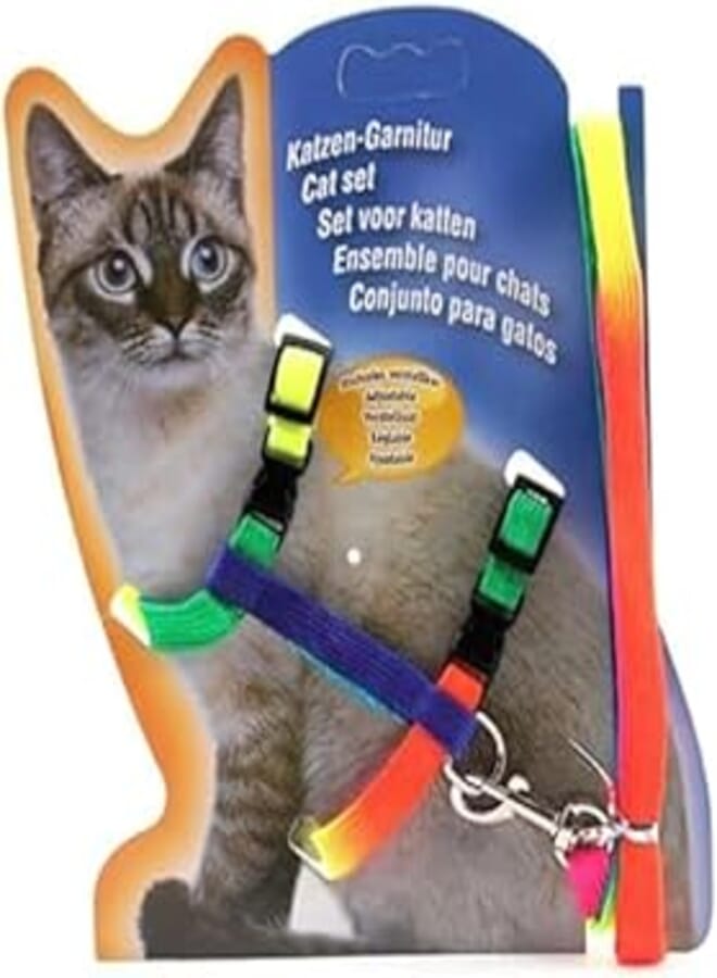 Cat Harness and Leash Adjustable Nylon Halter Harness Kitten Nylon Strap Belt Safety Rope Leads - 2724676569293