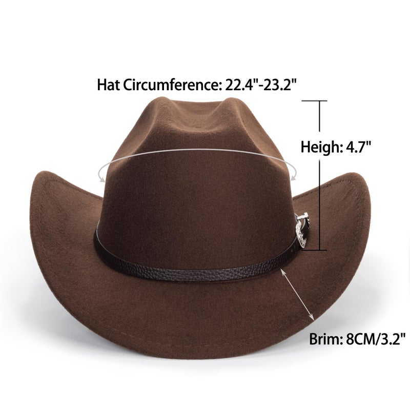 Eohak Womens Western Cowboy Hats Studded Pinched Western Cowgirl Hats Wide Brim Fedoras Hat with Belt Buckle (Size:Medium) Coffee - Image 3