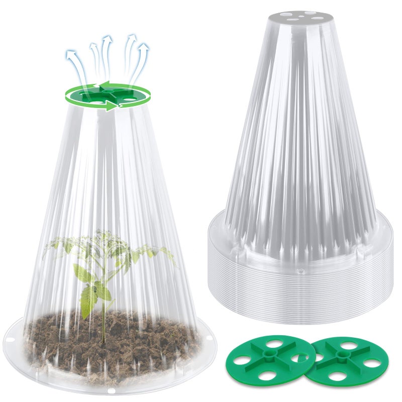 UQM 30 Pack Garden Cloches for Plants Reusable Bell Plant Protector with Rotary Vent Cover Garden Protection from Animals Snails Birds Chickens Insect 944 H X 807 D Clear - Image 2