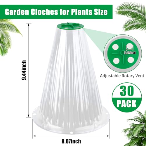 UQM 30 Pack Garden Cloches for Plants Reusable Bell Plant Protector with Rotary Vent Cover Garden Protection from Animals Snails Birds Chickens Insect 944 H X 807 D Clear - Image 3