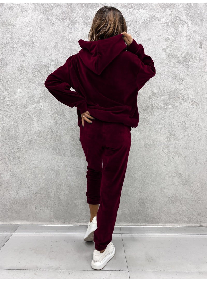 NIBEMINENT Women Sweatshirts Two Pieces Pant Sets Hooded Pocket Top Pullover Pencil Pants Thick Spliced Solid Casual Sporty Suits - Image 2