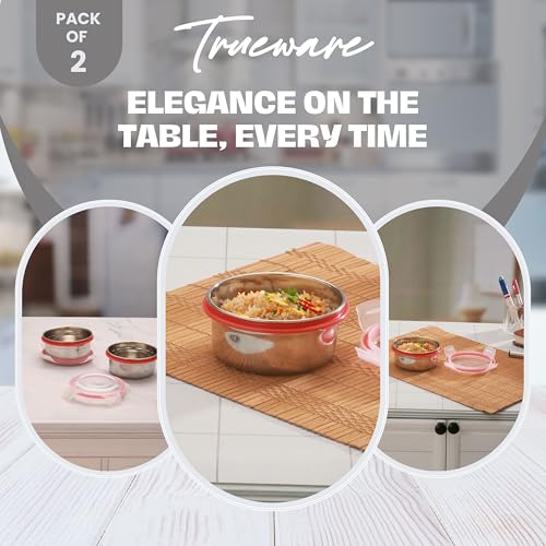 Trueware Clip N Close Smart Lock Stainless Steel Lunch Box | Durable, Airtight, BPA Free, 100% Food Grade | Versatile | for Office, for Men and Wowmn | 350 ml Each | Set of 3 - Image 5