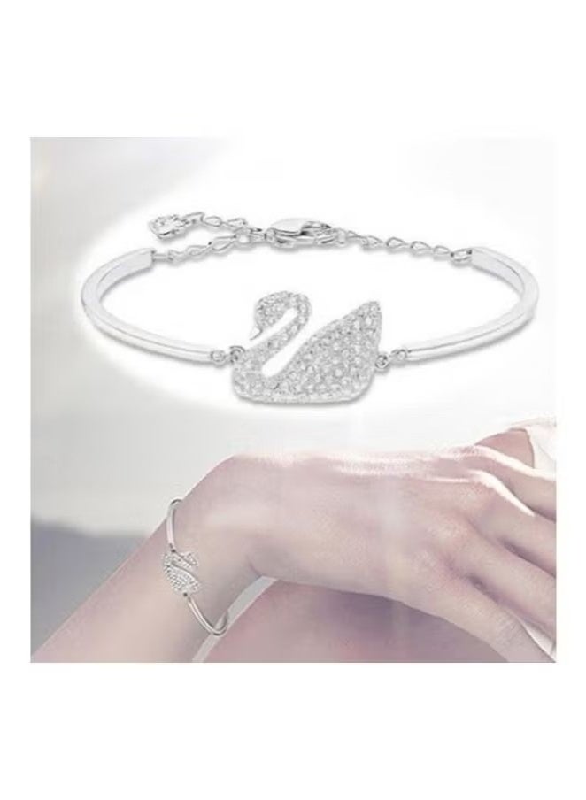 Silver Plated Rhinestone Swan Designed Bracelet, Swan Crystal Bracelet, Jewelry Collection, Clear Crystals On Tone Finish, Platinum Necklaces for Girls with Birthday Gift, Graduation Gifts  - Image 2