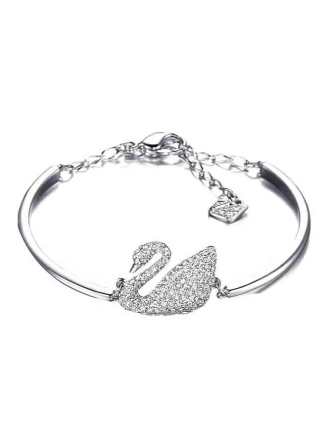 Silver Plated Rhinestone Swan Designed Bracelet, Swan Crystal Bracelet, Jewelry Collection, Clear Crystals On Tone Finish, Platinum Necklaces for Girls with Birthday Gift, Graduation Gifts  - Image 1