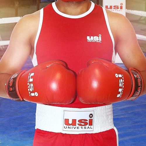 USI UNIVERSAL Boxing Dress for Men, Boxing Uniform Sleeveless Vest & Shorts Set, Boxing Dress for Training Punching, Sparring Fitness Gym Kickboxing Shorts Men (Red, Size 36) - Image 2