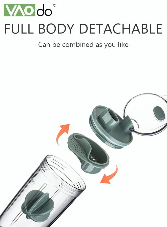 VAOdo 400ML Sport Water Bottle, BPA-Free Water Cup with Lid and Filter, Milkshake Protein Mixing Cup Grey - Image 4
