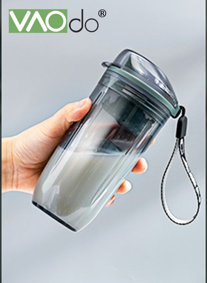 VAOdo 400ML Sport Water Bottle, BPA-Free Water Cup with Lid and Filter, Milkshake Protein Mixing Cup Grey - Image 1