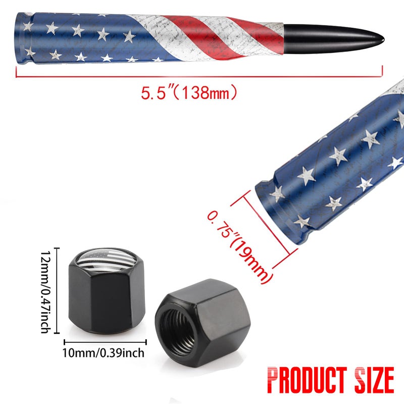 HVSTTPK Car Truck Bullet Antenna with Valve Stem Caps for F150 F250 F350 Super Chevrolet Duty Raptor Dodge Ram 1500 2500 3500,Pickup Jeep Accessoriesï¼ˆBlack ï¼‰- American Flag Design-Car Wash Safe - Image 5
