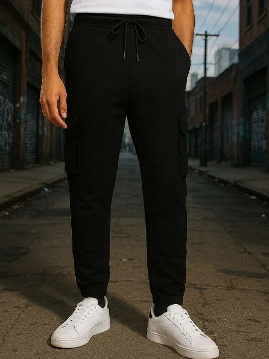 نوبيرو Men's Black Cargo Joggers with Utility Pockets
