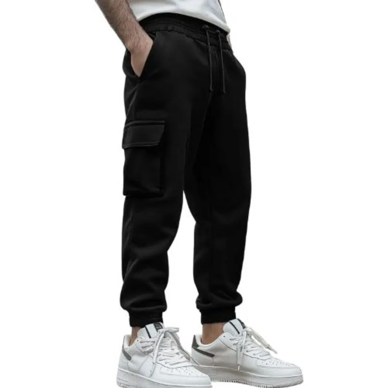 نوبيرو Men's Black Cargo Joggers with Utility Pockets