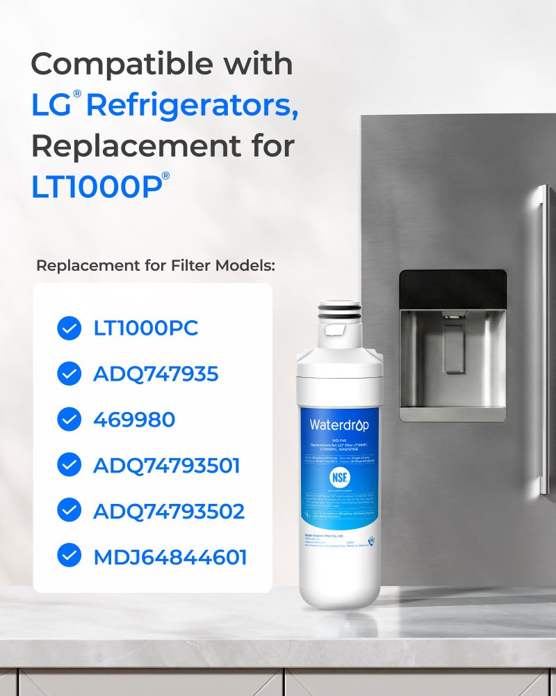 Waterdrop LT1000PC ADQ747935 Refrigerator Water Filter and Air Filter, Replacement for LGÂ® LT1000PÂ®, LMXS28626S, LFXS26973S, LFXS26596S, LFXS28596S, ADQ74793501, ADQ74793502 and LT120FÂ®, 2 Combo - Image 2