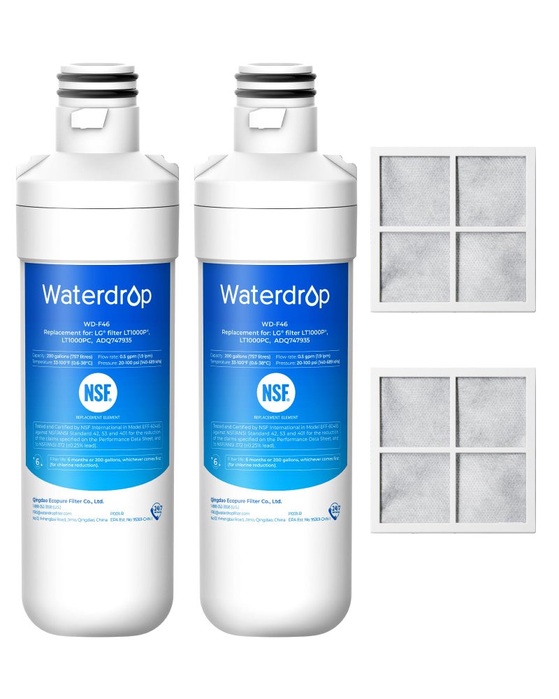 Waterdrop LT1000PC ADQ747935 Refrigerator Water Filter and Air Filter, Replacement for LGÂ® LT1000PÂ®, LMXS28626S, LFXS26973S, LFXS26596S, LFXS28596S, ADQ74793501, ADQ74793502 and LT120FÂ®, 2 Combo - Image 1